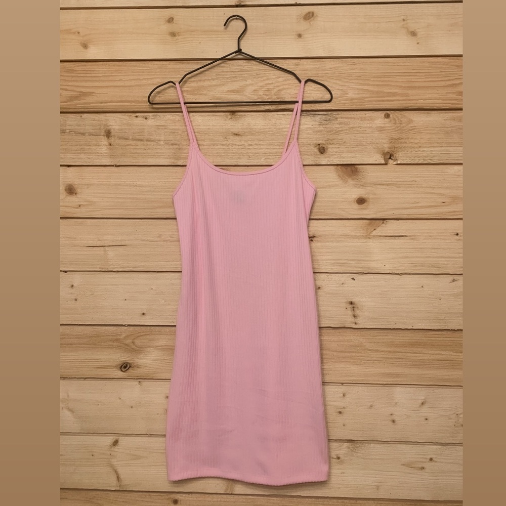 Baby Pink Ribbed Mini Dress